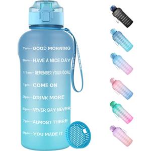 WEMEET Borraccia Sportiva 2 Litro con Filtro [Tritan Senza-BPA], 2000ml Motivazionale Tritan Borraccia con Marcatori di Tempo, Bottiglia Acqua per Palestra, Campeggio, Yoga, Picnic Blu Blu
