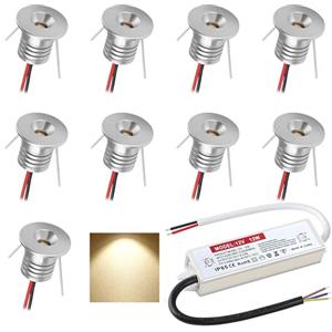 DYKUWEY Faretto da incasso 1W 9 pezzi Mini Luci da incasso 12V Faretto a LED per soffitto camera da letto Armadietto del bagno Scala per posto auto coperto (Argento Bianco Caldo 3000K)