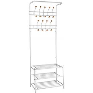 TecTake® Appendiabiti Stand con 3 Ripiani Portascarpe e 18 Ganci, Guardaroba Salvaspazio per Ingresso, 66 x 187 x 33 cm, Design Moderno, Facile da Montare, Arredamento Casa - Bianco