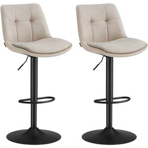 VASAGLE Set di 2 Sgabelli da Bar, Sedie da Bar Girevoli Regolabili in Altezza, Flanella, Sedie da Cucina con Schienale e Poggiapiedi, Sala da Pranzo, Bancone, Acciaio, Bianco Crema LJB195W02