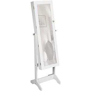 TecTake ARMADIETTO PORTAGIOIE CON SPECCHIO SPECCHIERA CON ANTA PORTAOGGETTI GIOIELLI 149 x 42 x 37 cm - disponibile in diversi colori - (Bianco)