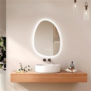 EMKE Specchio con illuminazione asimmetrica, specchio da bagno, anti-appannamento, interruttore touch, 3 colori di luce dimmerabili, specchio da bagno con illuminazione, 75 x 55 cm