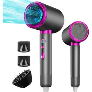 AIUNAOM 2400W Phon Capelli, Asciugacapelli Ionico Silenziosi con 1 Diffusore e 2 Concentratori, 3 Impostazioni di Velocità Phon Ionico a Velocità Costante per viaggio saloni famiglie