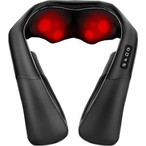 ELEHOT-Store Massaggiatore Cervicale e da Schiena Collo Piedi Massaggiatore Shiatsu 4D Tre Velocità Terapia Riscaldamento Cambio Direzione (Nero, PU-Leder)