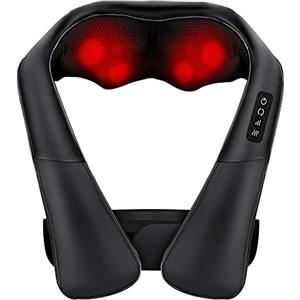 ELEHOT-Store Massaggiatore Cervicale e da Schiena Collo Piedi Massaggiatore Shiatsu 4D Tre Velocità Terapia Riscaldamento Cambio Direzione (Nero, PU-Leder con Cintura)