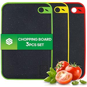 BOCHION Tagliere da Cucina Professionale - Set Di 3 Tagliere Plastica Grande Con Scanalatura del Succo - Taglieri Cucina Antiscivolo Antibatterico Senza BPA - Lavabile in lavastoviglie - 35x23cm - Nero