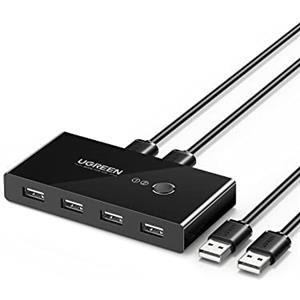 UGREEN 4 Porte USB 2.0 Switch per 2 PC, 2 in 4 out Commutatore per Mouse, Tastiera, Scanner, Stampante, Chiavetta, Hard Drive Compatibile con Windows, Mac OS 8.6 e Superiori, 2 Cavi 2.0