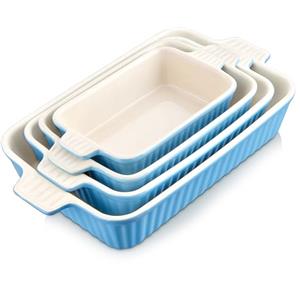 MALACASA Serie BAKE.BAKE Pirofile da Forno Rettangolari per Lasagne, Set di 4 Teglie da Forno in Ceramica 3020, 2080, 1480, 850 ml, Lasagnere da Forno Antiaderenti Blu