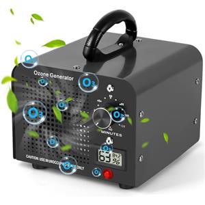 Zilchx Generatore di Ozono 60000mg/h, Purificatore d'Aria Ozono con 120 Min Timer, Temperatura, Display di Umidità, Ozonizzatore per Auto, Casa, Ambiente, Fumo, Odori di Animali Domestici e Cucina