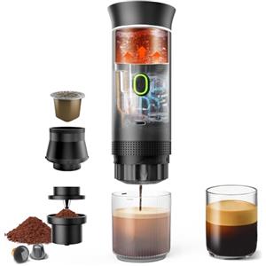 Innopower Macchina Caffe Portatile 3 In 1 Macchina Caffe, 3 Minuti Di Auto-Riscaldamento, Caffettiera Elettrica Compatibile con Piccole Capsule, Grandi Capsule, Caffe Macinato, Per Ufficio, Auto