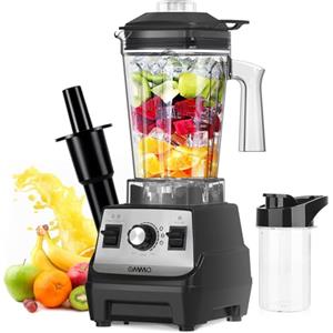 OMMO Professionale Frullatore 1800W, 1.8L Frullatore per Frullati e Smoothie, 1 Bottiglie Sportive da 300 ml, Regolazione libera della velocità, Lavabile in lavastoviglie, 24000 giri/min, senza BPA