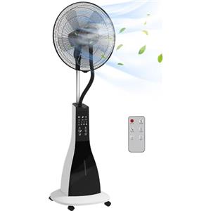 HOMCOM Ventilatore Nebulizzatore con Serbatoio 3L, Timer, 3 Modalità e 3 Velocità, Ventilatore a Piantana in Metallo e ABS, 44.5x38.5x120 cm, Bianco e Nero