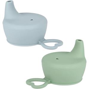 Vicloon 2 Pezzi Silicone Bevande Training Cup Coperchi, Coperchio per Bambini, in Silicone Alimentare, a Prova di Perdite, Senza BPA, Lavabile in Lavastoviglie (Grigio Verde/Azzurro Chiaro)
