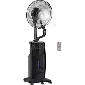 HOMCOM Ventilatore Nebulizzatore con Telecomando da 5m, Timer 12h e Oscillazione 70°, 3 Velocità, 3 Funzioni e Antizanzare, Tanica 3.1L, 90W, Ф44.5x135cm Nero