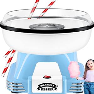 KESSER® Set di macchine per zucchero filato per la tua casa, con 30 bastoncini di zucchero filato e cucchiai dosatori - Macchina retrò Cotton Candy, con accessori - Altezza 22 cm - 500 W blu bianco