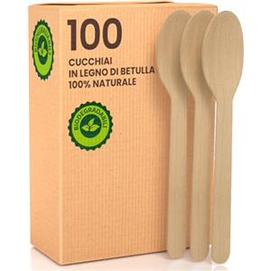 Baciato Caffè 100 Cucchiai Ecologici in Legno di Betulla Monouso 100% Naturali Biodegradabili e Compostabili Posate Usa e Getta