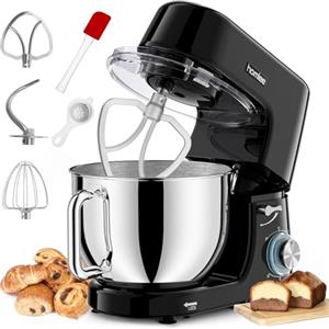 Homlee Impastatrice Planetaria,1800W Robot da Cucina,Ciotola in Acciaio Inox da 7.2L,6 Velocità,con Gancio impastare, Protezione da Spruzzi,Frusta,Impastatrice Professionale (Nero)