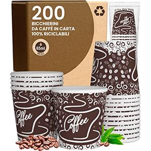 Baciato Caffè 200 Bicchierini in Carta da caffè 65ml BrownCUP Bicchieri Ecologici Biodegradabili Monouso Piccoli Asporto Bevande Calde