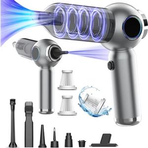 Kedifoai Aspirabriciole Senza Fili, 20000Pa 4 in 1 Aspirapolvere Auto Portatile,Aspiratore e Soffiatore con Motore Brushless,USB C Mini Aspirapolvere Potente per Auto Casa Ufficio Peli di Domestici (Silver)