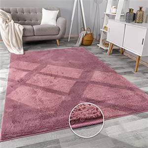 Paco Home Tappeto per Soggiorno in Finta Pelliccia Morbido Lavabile Moderno Elegante Facile da Pulire Effetto Pelliccia Uni Lucido Fluffy a Pelo Corto, Dimensione:60x90 cm, Colore:Viola Rosa
