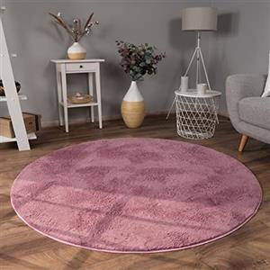 Paco Home Tappeto per Soggiorno in Finta Pelliccia Morbido Lavabile Moderno Elegante Facile da Pulire Effetto Pelliccia Uni Lucido Fluffy a Pelo Corto, Dimensione:80 cm tondo, Colore:Viola Rosa