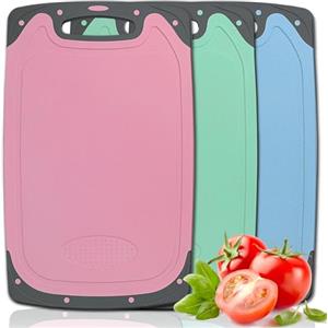 BOCHION Tagliere da Cucina Professionale, Taglieri Cucina Plastica Set di 3 Senza BPA, Tagliere Grande con Scanalatura del Succo e Pressa Aglio, Taglieri Rettangolare per Verdure, Frutta, Carne