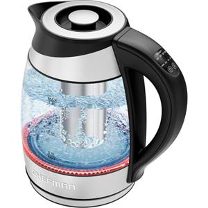 Chefman Bollitore Elettrico 1,8L per Tè Con Controllo Temperatura Acqua Calda, Bollitore in Acciaio Inossidabile, Infusore e Coperchio Rimovibili, Spegnimento Automatico, Indicatori LED, Argento