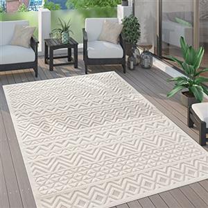 Paco Home Tappeto Cucina Da Esterno Salotto Moderno Balcone Terrazo Motivo Scandinavo Motivo Etnico Monocolore, Dimensione:60x100 cm, Colore:Crema