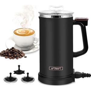 APTMAPT Montalatte Elettrico 500W 4 in 1 Sciumalatte Automatico 350 ml Schiumatore di Latte Caldo e Freddo per Caffè Latte Cappuccino (Nero)