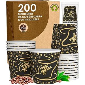Baciato Caffè 200 Bicchierini in Carta da caffè 65ml CoffeeGoldCUP Bicchieri Ecologici Biodegradabili Monouso Piccoli Asporto Bevande Calde