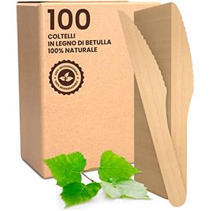 Baciato Caffè 100 Coltelli Ecologici Baciato Caffè in Legno di Betulla Monouso 100% Naturali Biodegradabili e Compostabili Posate Usa e Getta