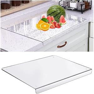 Divove Tagliere in acrilico, 45 x 35 cm, con bordo di arresto, trasparente, 5 mm, per alimenti, antiscivolo, protezione dei bordi