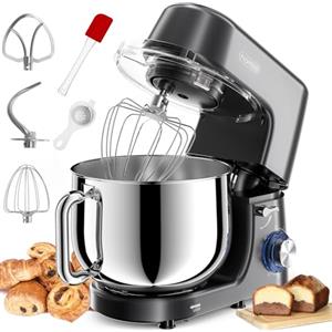 Homlee Impastatrice Planetaria,2000W Robot da Cucina,Ciotola in Acciaio Inox da 7.2L,6 Velocità,Basso Rumore con Gancio,Protezione da Spruzzi,Frusta(Grigio)