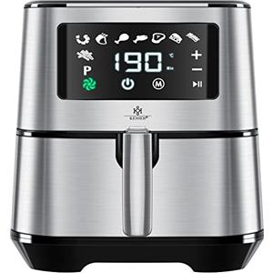 KESSER® Friggitrice ad aria calda XXL da 5,5 litri in acciaio inox | incluso cestello per il pane | Friggitrice da 1700 W Friggitrice ad aria | 8 programmi |✓ Forno ✓ Convezione ✓ Grill, Argento