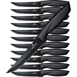 targzier Set di 12 coltelli da bistecca, coltello da cucina professionale, coltello da bistecca seghettato in acciaio inossidabile, coltello da tavola durevole, coltello da cucina noir.