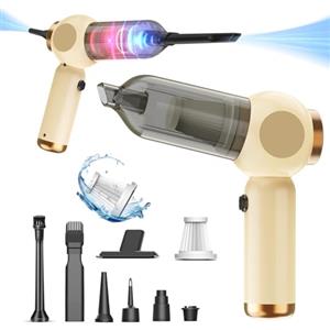 Kedifoai Aspirabriciole Senza Fili, 20000Pa 4 in 1 Aspirapolvere Auto Portatile,Aspiratore e Soffiatore con Motore Brushless,USB C Mini Aspirapolvere Potente per Auto Casa Ufficio Peli di Domestici (Yellow)