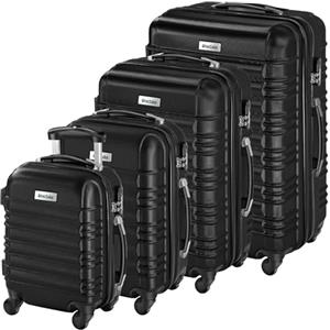 TecTake® Set di 4 Valigie Rigide Mila, Trolley Inseribili con Rotelle Girevoli a 360°, Maniglia Telescopica Regolabile, Spazio Interno Espandibile, Robusta, Bilancia, Etichette - Nero
