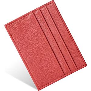 URAQT Portacarte, Porta Carte Uomo e Donna, Porta Carte Credito in Pelle Slim con 6 Slot e 1 Tasca, Portafoglio Slim Sottile per Carte D'identità, Carte di Credito, Patente di Guida(Rosso)
