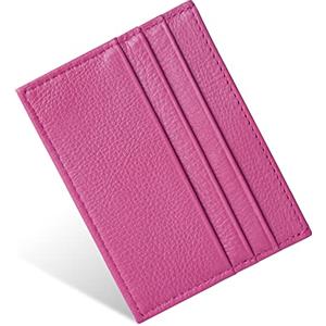 URAQT Portacarte Uomo e Donna, Porta Carte Credito in Pelle Slim con 6 Slot e 1 Tasca, Portafoglio Sottile per Carte D'identità, Patente di Guida(Rosa Rossa)