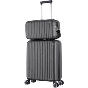 R.Leone Valigia Ryanair 55x40x20 cm + 40x20x25 cm Set 2 Pezzi Trolley Bagaglio a mano 4 Ruote e Beauty Case in ABS 999 (Grigio, Valigia 55x40x20 cm + Borsa 40x20x25 cm)
