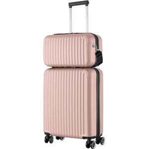 R.Leone Valigia Ryanair 55x40x20 cm + 40x20x25 cm Set 2 Pezzi Trolley Bagaglio a mano 4 Ruote e Beauty Case in ABS 999 (Rose Gold, Valigia 55x40x20 cm + Borsa 40x20x25 cm)