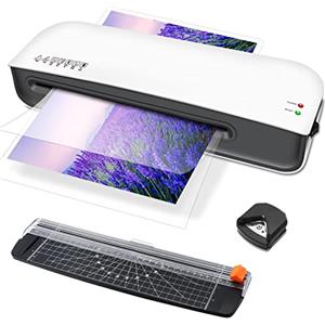 Qfun Plastificatrice A4, Plastificatrice con 9 Pouches Set di Laminatrice A4 A5 A6, Rilascio Inceppamento in ABS, Taglierino, Arrotondatore per Angoli per Scuola Casa Ufficio Documenti Foto