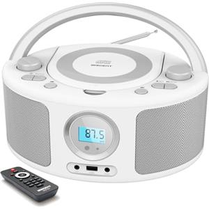 WISCENT Radio Portatili Boombox con Bluetooth, Telecomando, Lettore CD Stereo con Radio FM, Ingresso Blue Tooth, USB, AUX-IN,Compatibile CD-R/CD-RW,AC o Alimentato a Batteria