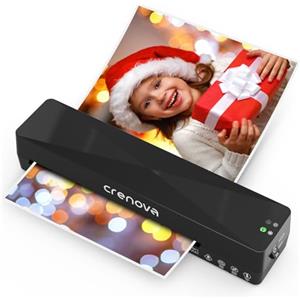 Crenova Plastificatrice termica A4, per ambienti caldi e freddi, con 10 buste per plastificazione senza bolle, per uso domestico e scolastico, colore nero
