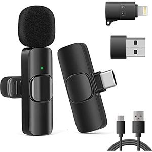 VOVIGGOL Microfono Lavalier Wireless per iPhone iPad Androide e PC, 2,4 GHz No Bluetooth Microfono Smartphone Microfono Telefono Mini Mic Senza Fili per Registrazione video TikTok YouTube Facebook