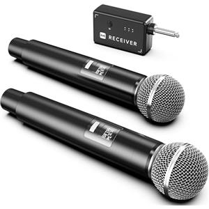MAILANGSHI Microfoni wireless, microfono con connessione chip uno-a-uno, durata 40H, ricezione distanza 200 m, ricevitore ricaricabile, lunga durata 40 ore, microfono karaoke per canto, feste (Beige)