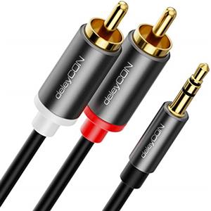deleyCON 2m Cavo Jack a RCA Cavo RCA Cavo Convertitore da 3,5mm Cavo Cellulare e Smartphone a Ricevitore Hifi Jack Aux da 3,5mm a Spina RCA Cinch (Extra Sottile & Flessibile)