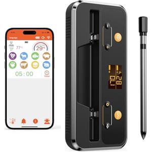 Apkezel Termometro Carne, Apkezel Termometro BBQ con APP, IP67 Impermeabile Termometro Carne, Termometro Carne Wireless per Barbecue, Forno, Griglia, Cucina, Girarrosto