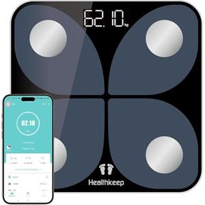 Healthkeep Bilancia per grasso corporeo digitale con app: Bluetooth Smart Bilancia per grasso corporeo, BMI, massa muscolare, proteina, BMR, vincitore del test, 26 x 26 cm