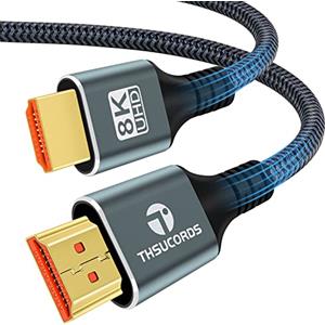 Thsucords Cavo HDMI 8K 4K 2M, Intrecciato ad alta velocità Cavi HDMI 2.1 Supporto 8K@60Hz, 4K@120Hz 144Hz 48Gbps compatibile con Roku TV/PS5/HDTV/Blu-ray